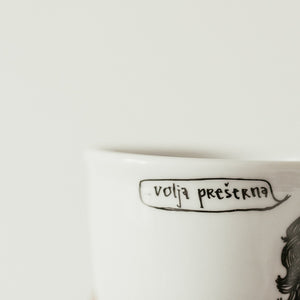 Porcelain cup inspired by France Prešeren text outside of the cup