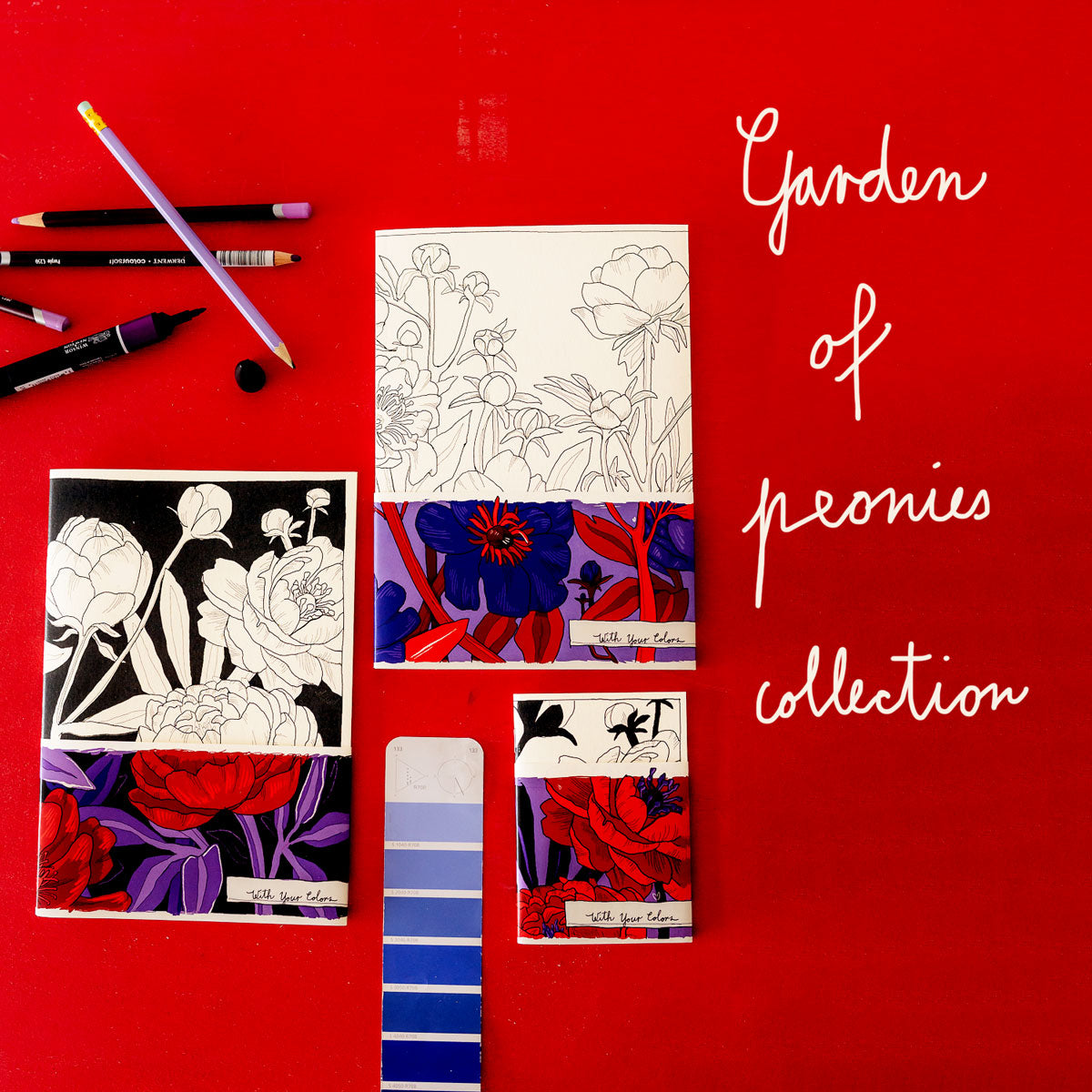 GARDEN OF PEONIES, Pretty floral notebook M