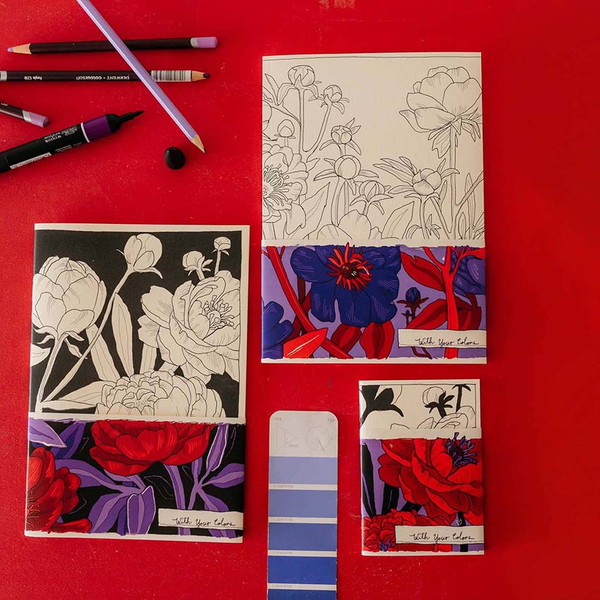 GARDEN OF PEONIES, pretty floral notebook XS