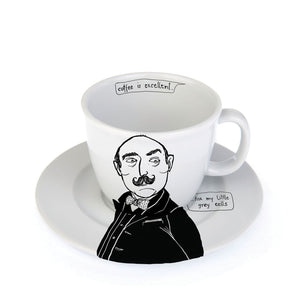 HERCULE, the eggheaded one, cappuccino cup with saucer