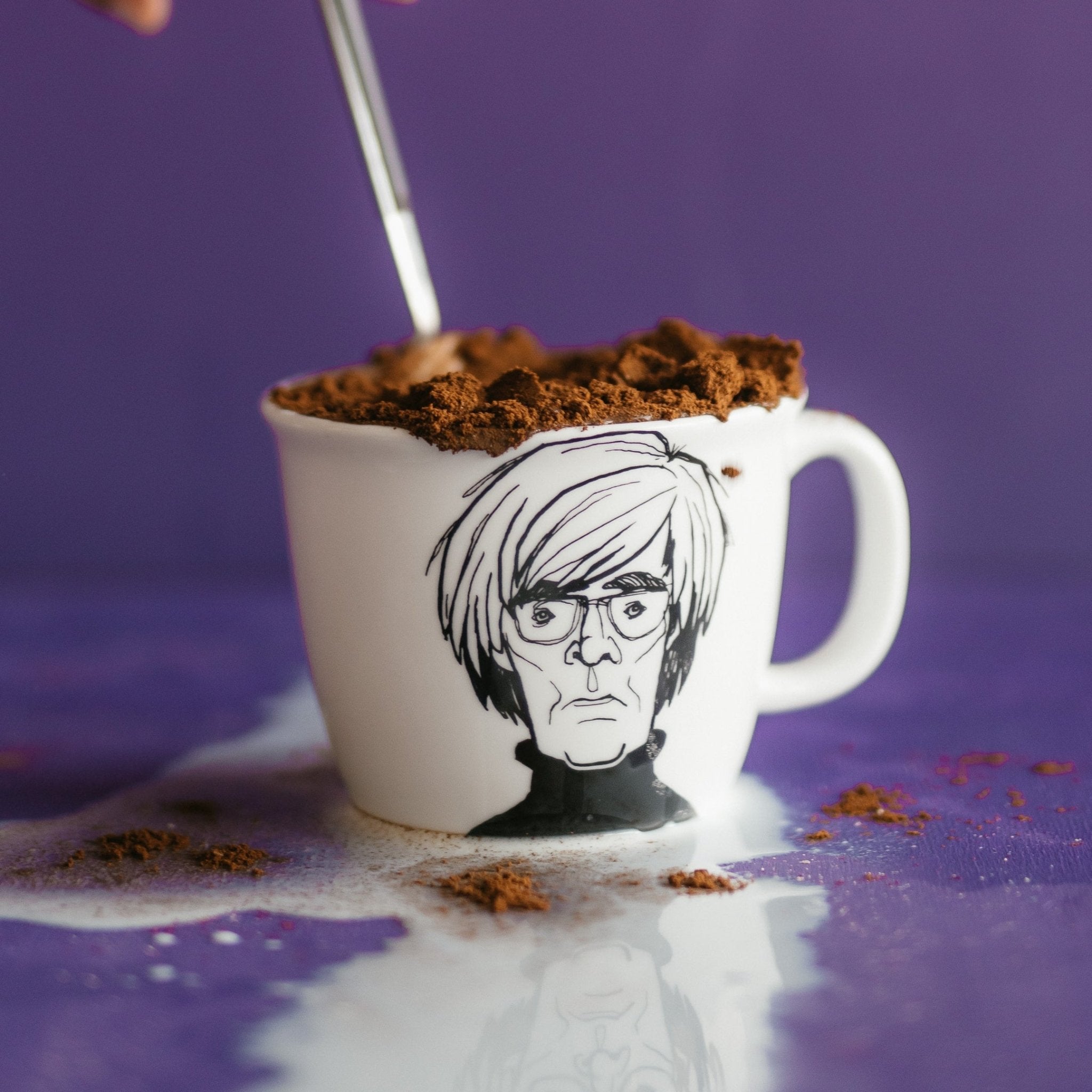 Porcelain cup inspired by Andy Warhol with coffee