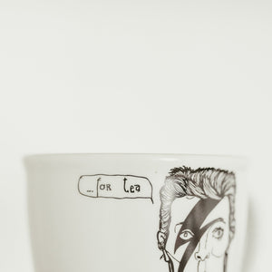 Porcelain cup inspired by David Bowie text outside of the cup