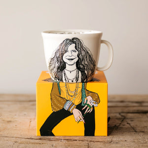 Porcelain cup inspired by Janis Joplin on the box