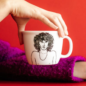 Porcelain cup inspired by Jim Morrison with a hand