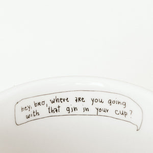 Porcelain cup inspired by Jimi Hendrix text inside of the cup