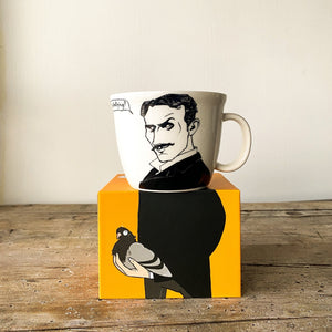 Porcelain cup inspired by Nikola Tesla on the box