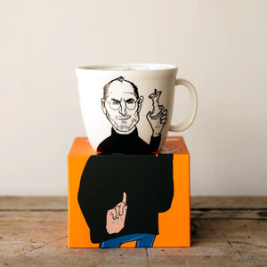 Porcelain cup inspired by Steve Jobs on the box