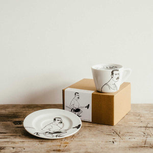 Polonapolona FREDDIE 180ml porcelain white cappuccino set of porcelain cup and saucer on their brown box